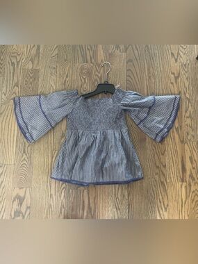 American Eagle Outfitters Blue Striped Off-Shoulder Peasant Top
